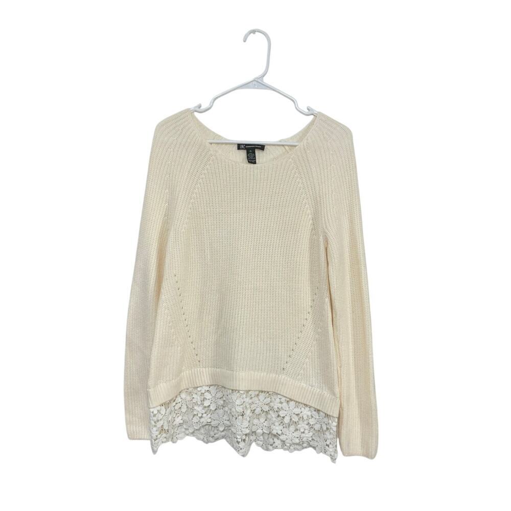 INC Women’s Cream Lace Trim Knit Sweater Size XL Wool Blend Stretch